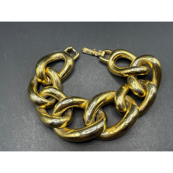 Vintage GIVENCHY Signed Runway Chunky Thick Link Gold Chain Bracelet 6.5" - Picture 1 of 9